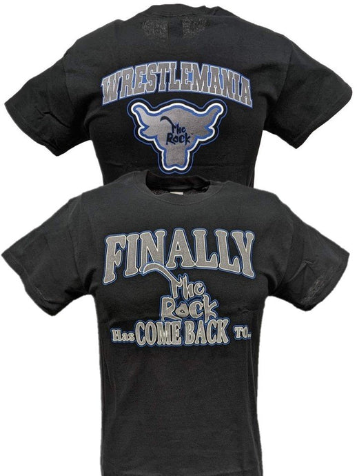 Finally The Rock Has Come Back to Wrestlemania Mens Black T-shirt by WWE | Extreme Wrestling Shirts