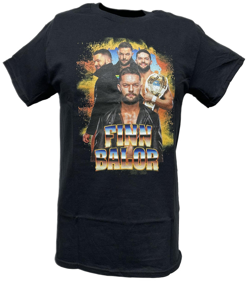 Load image into Gallery viewer, Finn Balor Championship Belt Four Pose Mens Black T-shirt by WWE | Extreme Wrestling Shirts
