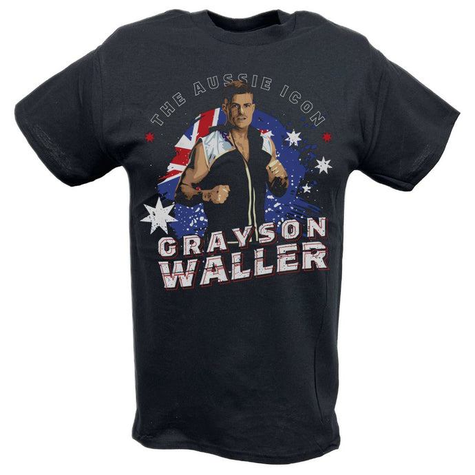 Grayson Waller The Aussie Icon Black T-shirt by EWS | Extreme Wrestling Shirts