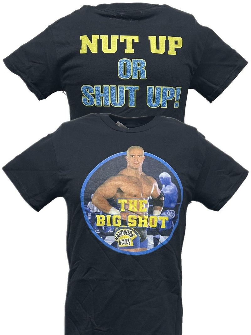 Load image into Gallery viewer, Hardcore Bob Holly Nut Up or Shut Up Black T-shirt by WWE | Extreme Wrestling Shirts
