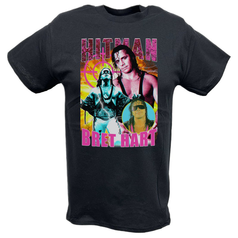 Load image into Gallery viewer, Hitman Bret Hart Three Pose Black T-shirt by EWS | Extreme Wrestling Shirts
