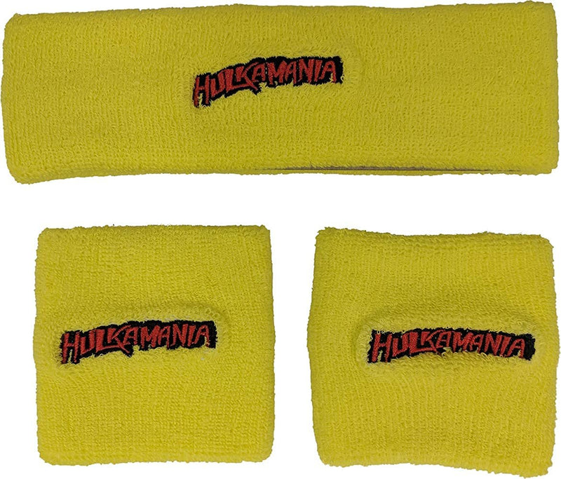 Load image into Gallery viewer, Hulk Hogan Hulkamania 3 pc Headband Wristband Set - Yellow Yellow by EWS | Extreme Wrestling Shirts
