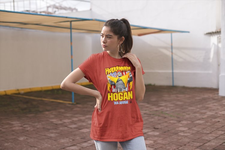 Load image into Gallery viewer, Hulk Hogan Hulkamania Real American USA T-Shirt (Black, Red, and Yellow) by EWS | Extreme Wrestling Shirts
