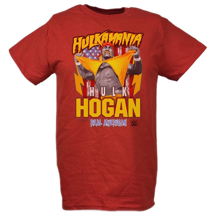 Hulk Hogan Hulkamania Real American USA T-Shirt (Black, Red, and Yellow) S Red by EWS | Extreme Wrestling Shirts