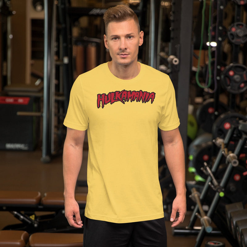 Load image into Gallery viewer, Hulk Hogan Hulkamania Red Logo Mens Yellow T-shirt Sports Mem, Cards &amp; Fan Shop &gt; Fan Apparel &amp; Souvenirs &gt; Wrestling by Hybrid Tees | Extreme Wrestling Shirts
