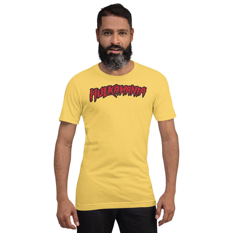 Load image into Gallery viewer, Hulk Hogan Hulkamania Red Logo Mens Yellow T-shirt Sports Mem, Cards &amp; Fan Shop &gt; Fan Apparel &amp; Souvenirs &gt; Wrestling by Hybrid Tees | Extreme Wrestling Shirts
