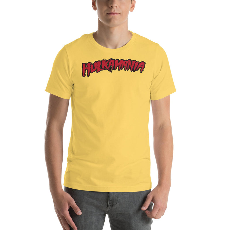 Load image into Gallery viewer, Hulk Hogan Hulkamania Red Logo Mens Yellow T-shirt Sports Mem, Cards &amp; Fan Shop &gt; Fan Apparel &amp; Souvenirs &gt; Wrestling by Hybrid Tees | Extreme Wrestling Shirts
