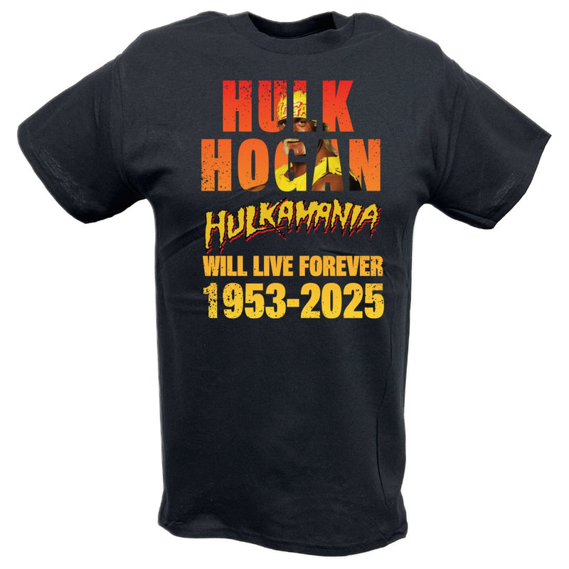 Load image into Gallery viewer, Hulk Hogan Hulkamania Will Live Forever 1953-2025 Tribute T-shirt by EWS | Extreme Wrestling Shirts
