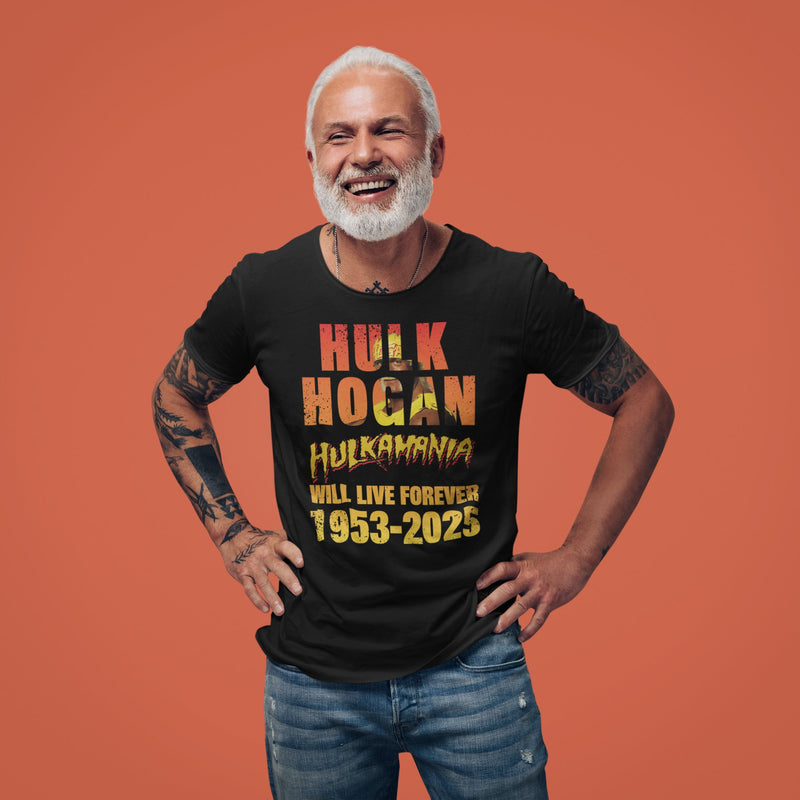 Load image into Gallery viewer, Hulk Hogan Hulkamania Will Live Forever 1953-2025 Tribute T-shirt by EWS | Extreme Wrestling Shirts
