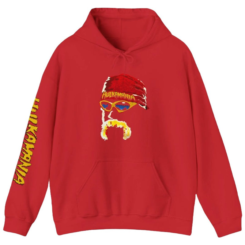 Load image into Gallery viewer, Hulkamania Hulk Hogan Red Hoody Headshot Sweatshirt by EWS | Extreme Wrestling Shirts
