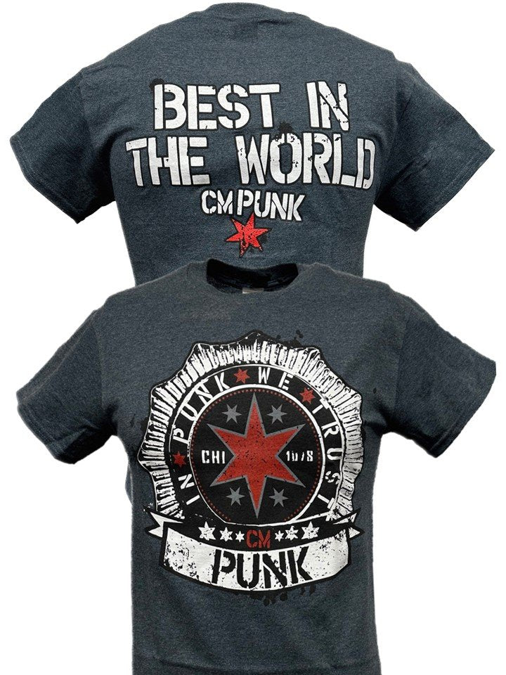 Load image into Gallery viewer, In CM Punk We Trust Best In the World Mens Gray T-shirt Sports Mem, Cards &amp; Fan Shop &gt; Fan Apparel &amp; Souvenirs &gt; Wrestling by Hybrid Tees | Extreme Wrestling Shirts
