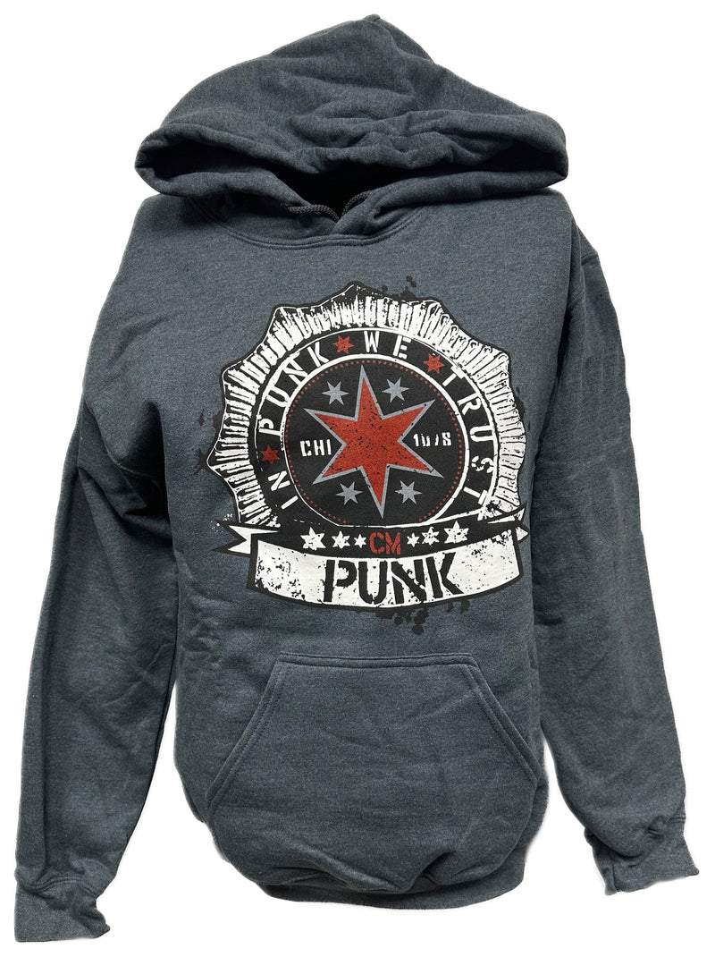 Load image into Gallery viewer, In CM Punk We Trust Gray Pullover Hoody Sweatshirt Sports Mem, Cards &amp; Fan Shop &gt; Fan Apparel &amp; Souvenirs &gt; Wrestling by Hybrid Tees | Extreme Wrestling Shirts
