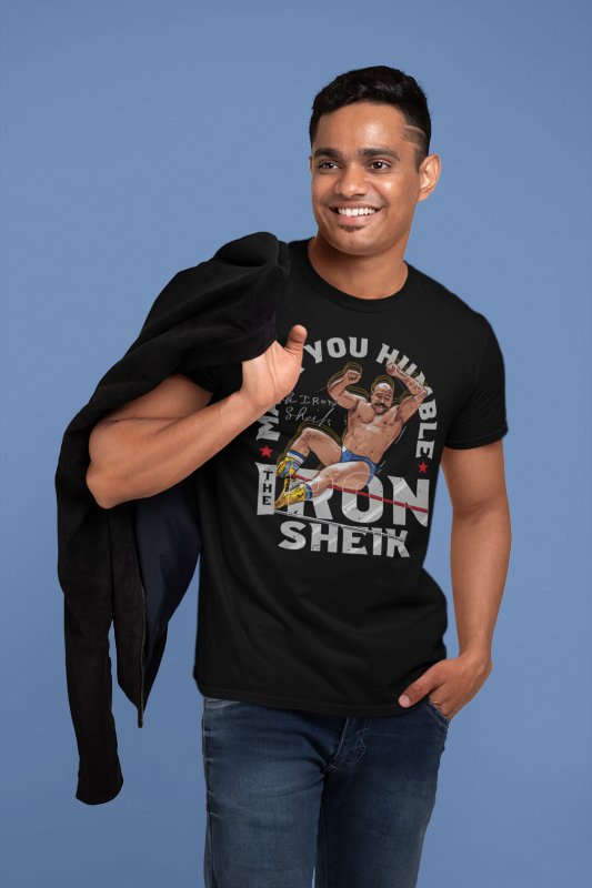 Load image into Gallery viewer, Iron Sheik Make You Humble Black T-shirt by EWS | Extreme Wrestling Shirts
