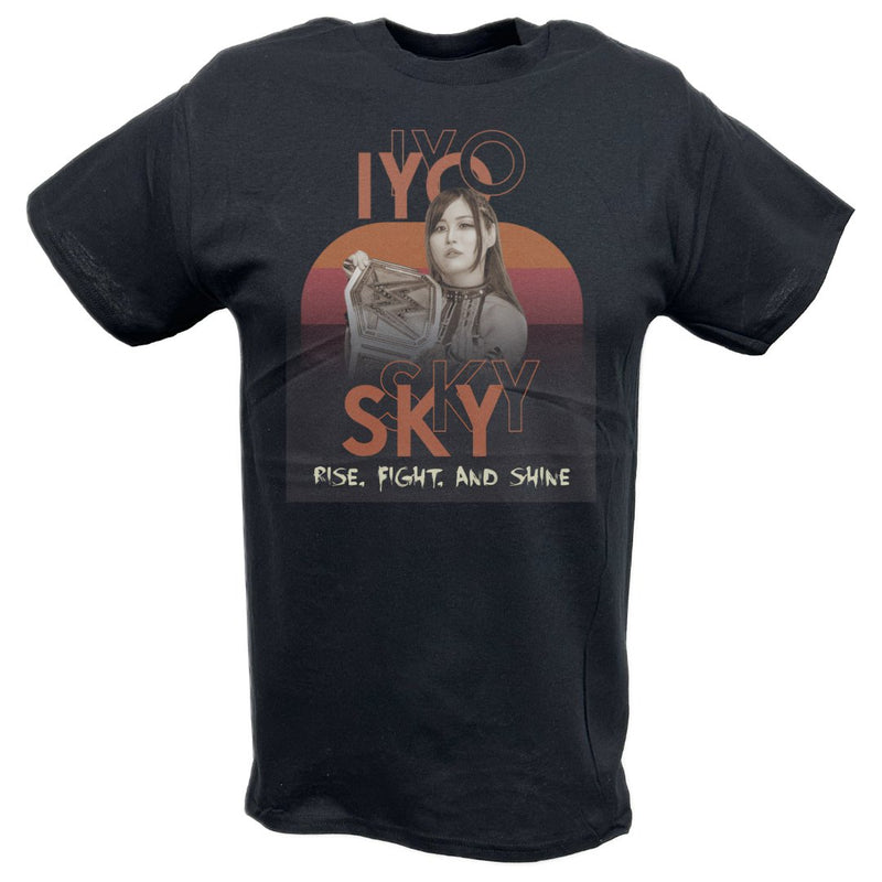 Load image into Gallery viewer, Iyo Sky Rise Fight Shine Black T-shirt by EWS | Extreme Wrestling Shirts
