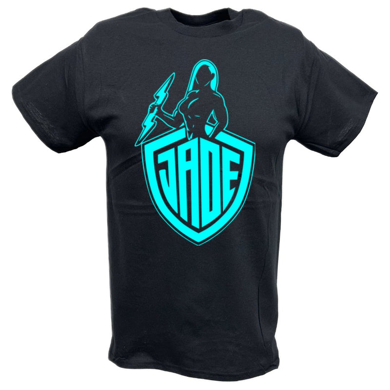 Load image into Gallery viewer, Jade Cargill Blue Logo Black T-shirt by EWS | Extreme Wrestling Shirts
