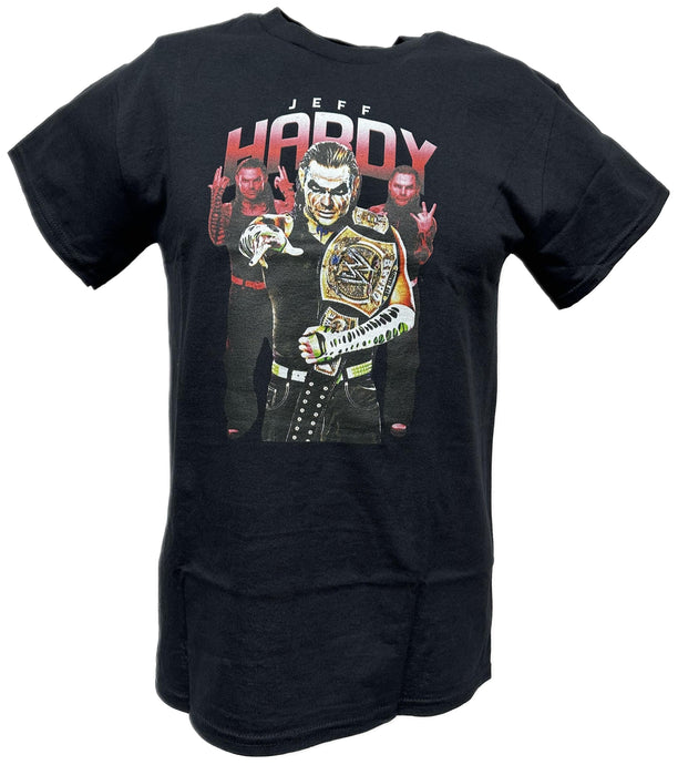 Jeff Hardy Championship Belt Painted Face Mens Black T-shirt by WWE | Extreme Wrestling Shirts