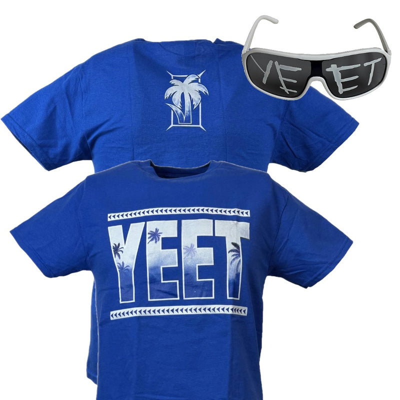 Load image into Gallery viewer, Jey Uso Yeet Bloodline Blue Kids Youth Costume T-shirt Glasses by EWS | Extreme Wrestling Shirts
