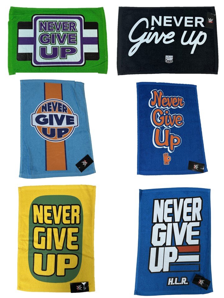 Load image into Gallery viewer, John Cena 12&quot;x18&quot; Never Give Up Fan Rally Towel by EWS | Extreme Wrestling Shirts
