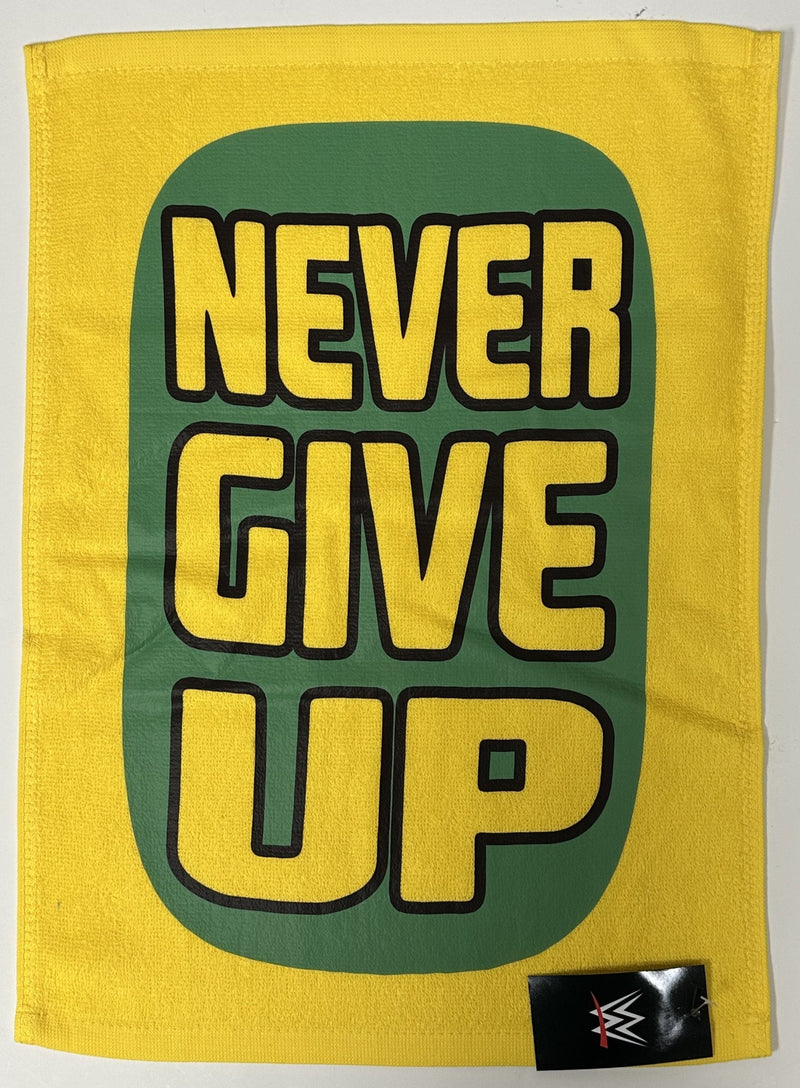 Load image into Gallery viewer, John Cena 12&quot;x18&quot; Never Give Up Fan Rally Towel Yellow-Green by EWS | Extreme Wrestling Shirts
