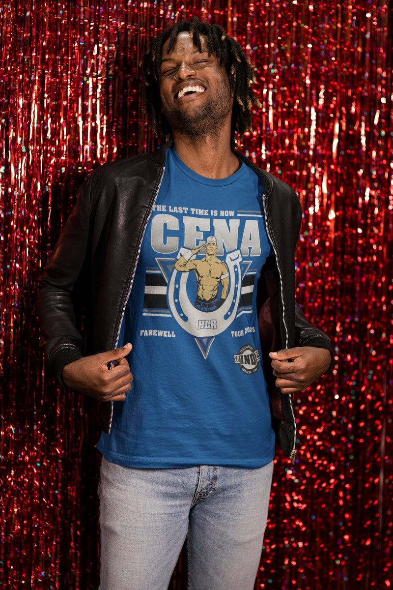 Load image into Gallery viewer, John Cena 2025 Indiana Last Time Is Now Blue Mens T-shirt by EWS | Extreme Wrestling Shirts
