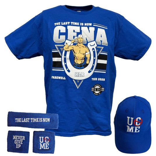 John Cena 2025 Indiana Last Time Is Now Blue Youth Costume T-shirt Hat Wristbands by EWS | Extreme Wrestling Shirts