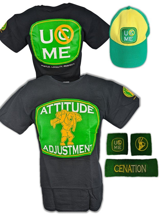 John Cena Attitude Adjustment Green Yellow Cenation Mens BlackT-shirt by EWS | Extreme Wrestling Shirts