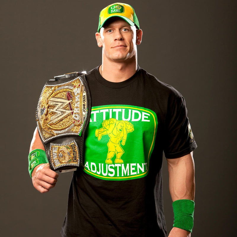 Load image into Gallery viewer, John Cena Attitude Adjustment Green Yellow Cenation Mens BlackT-shirt by EWS | Extreme Wrestling Shirts
