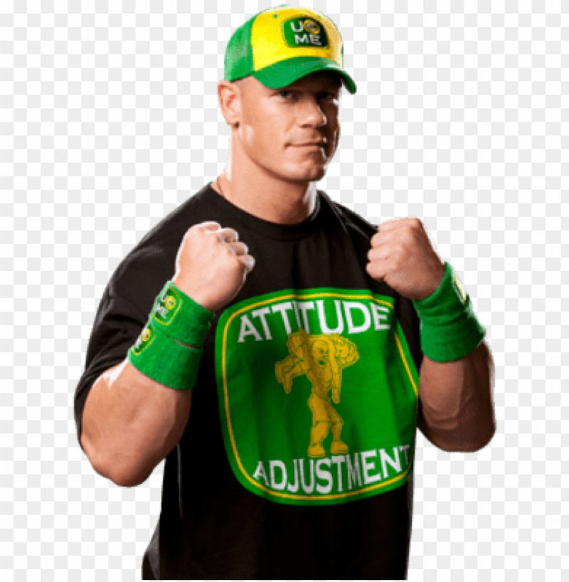 Load image into Gallery viewer, John Cena Attitude Adjustment Green Yellow Cenation Mens BlackT-shirt by EWS | Extreme Wrestling Shirts
