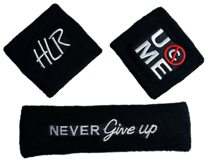 John Cena Black & White 20 Years HLR Never Give up Headband-Wristband Set by EWS | Extreme Wrestling Shirts