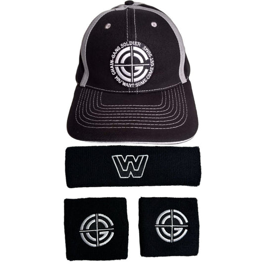 John Cena Black & White Chain Gang Soldier Baseball Hat Headband Wristband Combo by EWS | Extreme Wrestling Shirts
