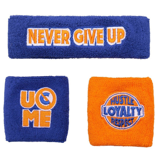 John Cena Blue Orange Never Give Up 20 Years Baseball Hat Headband Wristband Combo Set by WWE | Extreme Wrestling Shirts