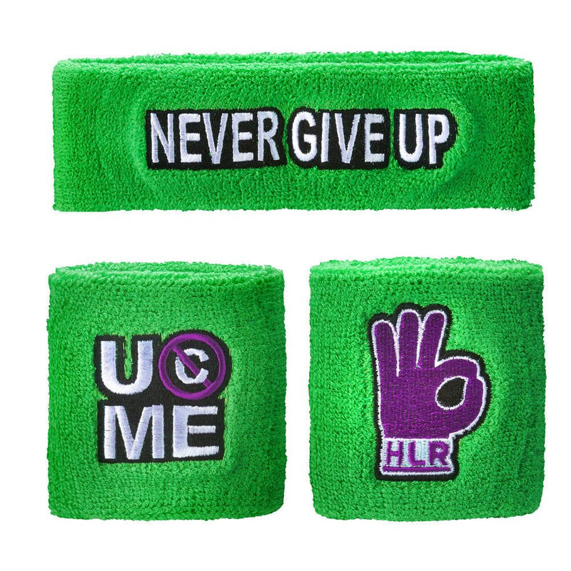 Load image into Gallery viewer, John Cena Cenation Respect Green Purple Headband Wristband Sweatband Set by WWE Authentic Wear | Extreme Wrestling Shirts
