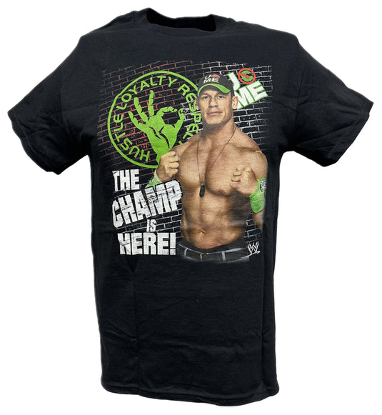 John Cena Champ Is Here Neon Mens Black T-shirt by EWS | Extreme Wrestling Shirts
