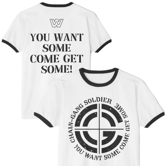 John Cena Come Get Some Chaingang Soldier White Ringer T-shirt by EWS | Extreme Wrestling Shirts