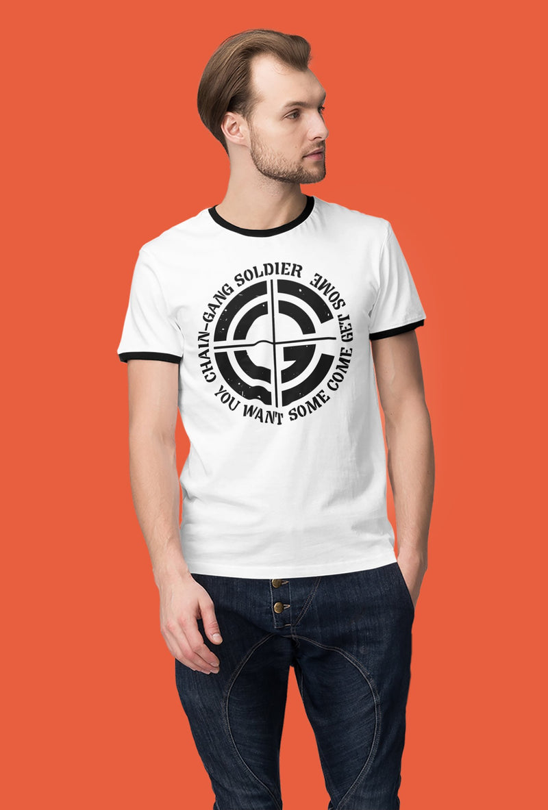 Load image into Gallery viewer, John Cena Come Get Some Chaingang Soldier White Ringer T-shirt by EWS | Extreme Wrestling Shirts
