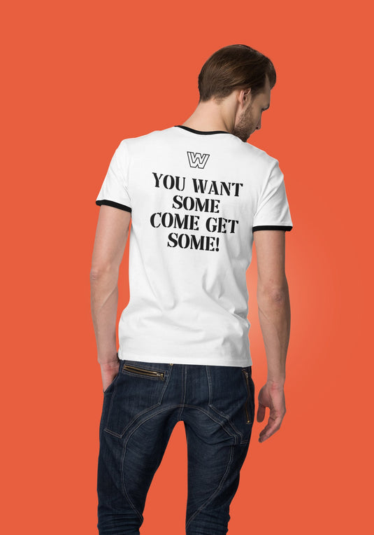 John Cena Come Get Some Chaingang Soldier White Ringer T-shirt by EWS | Extreme Wrestling Shirts