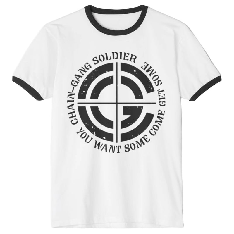 Load image into Gallery viewer, John Cena Come Get Some Chaingang Soldier White Ringer T-shirt by EWS | Extreme Wrestling Shirts
