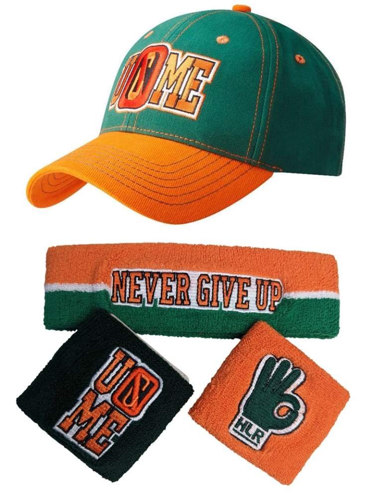 Load image into Gallery viewer, John Cena Green Orange 15x U Can&#39;t See Me Baseball Hat Headband Wristband Set by WWE | Extreme Wrestling Shirts
