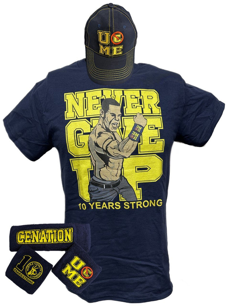 Load image into Gallery viewer, John Cena Kids Blue Ten Years Strong Costume Hat T-shirt Wristbands Boys Sports Mem, Cards &amp; Fan Shop &gt; Fan Apparel &amp; Souvenirs &gt; Wrestling by Hybrid Tees | Extreme Wrestling Shirts
