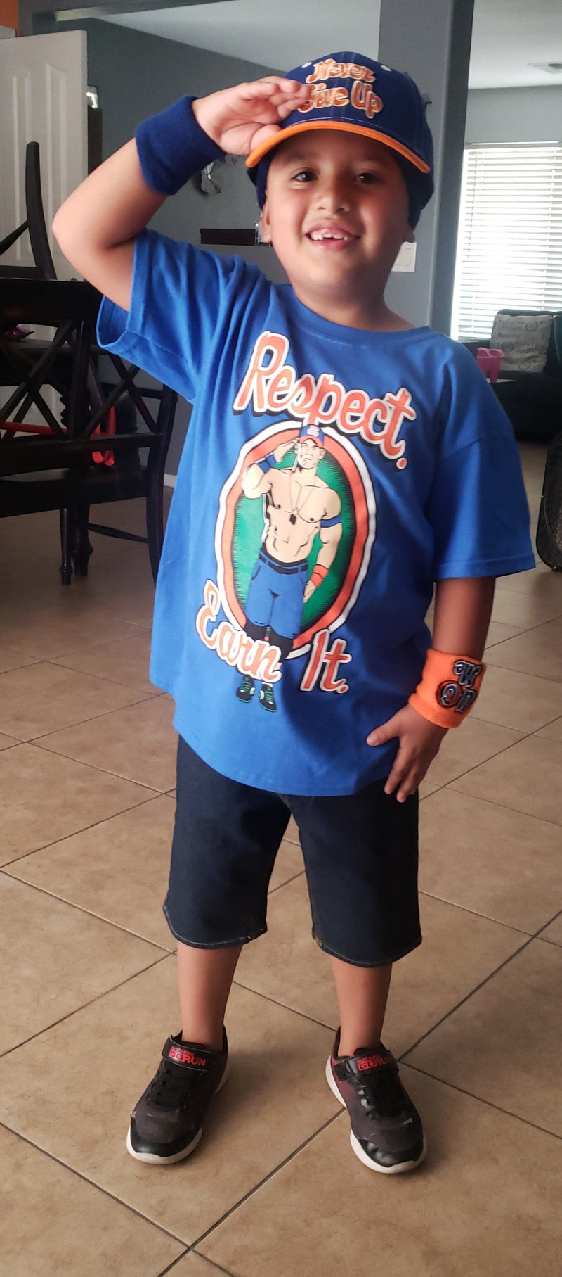 Load image into Gallery viewer, John Cena Kids Boys Respect Earn It Costume T-shirt Baseball Hat Headband Wristbands Sports Mem, Cards &amp; Fan Shop &gt; Fan Apparel &amp; Souvenirs &gt; Wrestling by EWS | Extreme Wrestling Shirts
