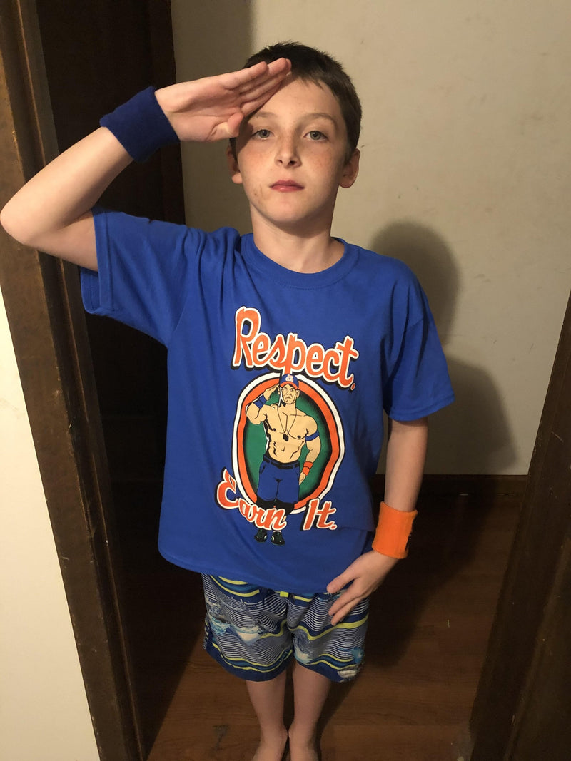 Load image into Gallery viewer, John Cena Kids Boys Respect Earn It Costume T-shirt Baseball Hat Headband Wristbands Sports Mem, Cards &amp; Fan Shop &gt; Fan Apparel &amp; Souvenirs &gt; Wrestling by Official WWE Authentic | Extreme Wrestling Shirts
