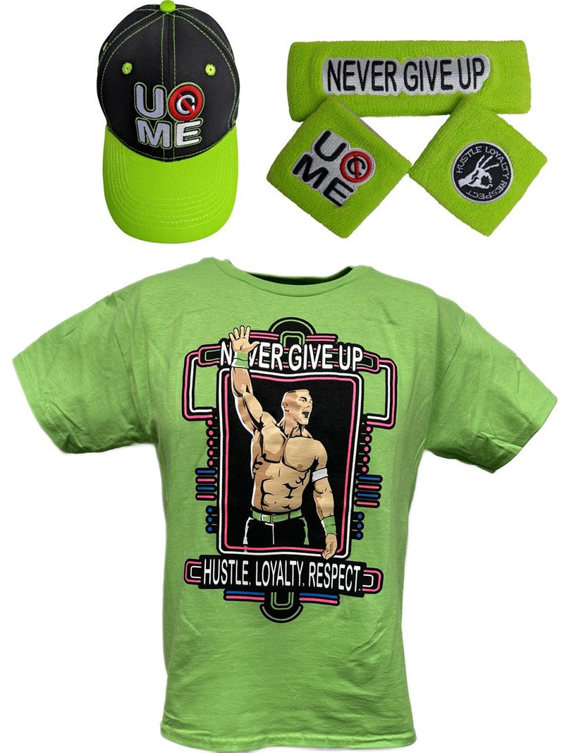 Load image into Gallery viewer, John Cena Kids Lime Green Neon Green Boys Costume T-shirt Hat Wristbands by EWS | Extreme Wrestling Shirts
