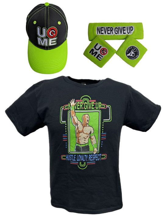 John Cena Kids Neon Green Boys Costume T-shirt Hat Wristbands by EWS | Extreme Wrestling Shirts