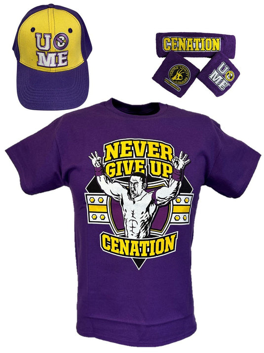 John Cena Kids Purple Costume Hat T-shirt Wristbands Boys Sports Mem, Cards & Fan Shop > Fan Apparel & Souvenirs > Wrestling by Hybrid Tees | Extreme Wrestling Shirts