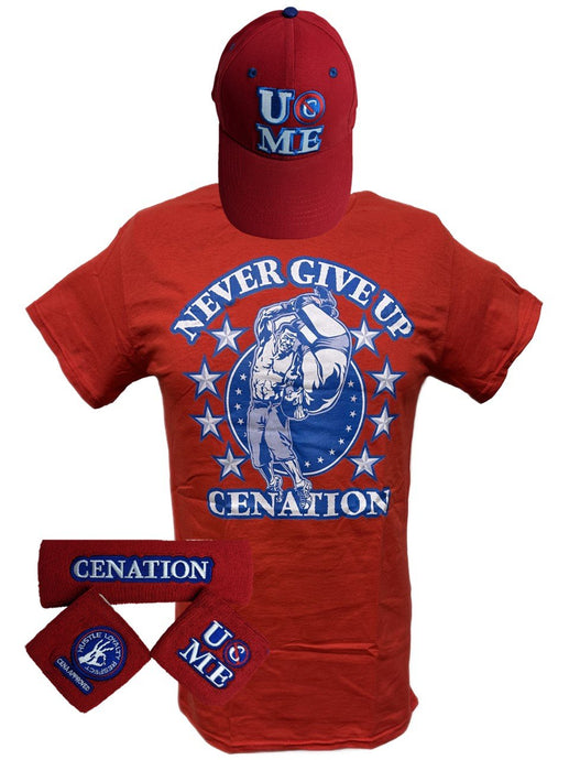 John Cena Kids Red Costume Hat T-shirt Wristbands Boys Sports Mem, Cards & Fan Shop > Fan Apparel & Souvenirs > Wrestling by Freeze | Extreme Wrestling Shirts