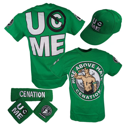 John Cena Mens Green Costume Hat T-shirt Wristbands by WWE | Extreme Wrestling Shirts