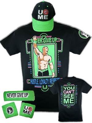 Load image into Gallery viewer, John Cena Mens Neon Green Costume Hat T-shirt Wristbands by EWS | Extreme Wrestling Shirts
