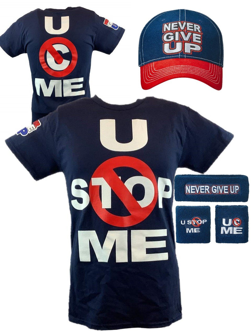 Load image into Gallery viewer, John Cena Navy Blue U Can&#39;t Stop Me Mens Costume T-shirt Hat Wristbands Sports Mem, Cards &amp; Fan Shop &gt; Fan Apparel &amp; Souvenirs &gt; Wrestling by EWS | Extreme Wrestling Shirts

