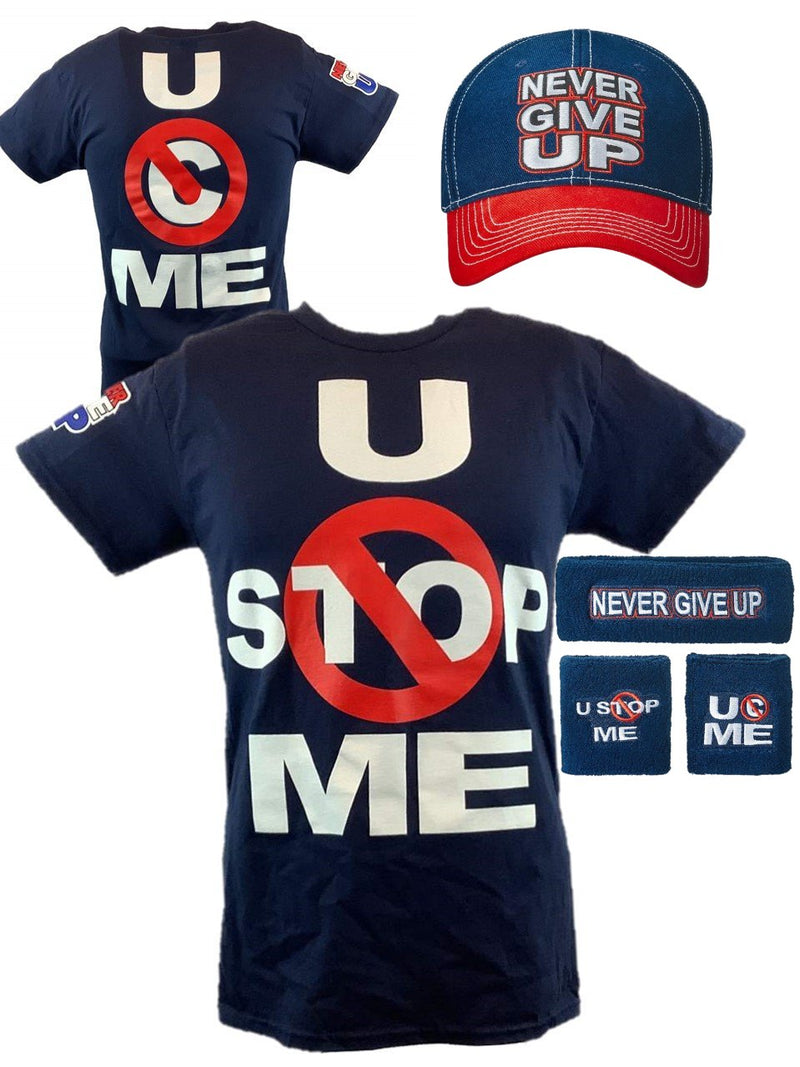 Load image into Gallery viewer, John Cena Navy Blue U Can&#39;t Stop Me Mens Costume T-shirt Hat Wristbands Sports Mem, Cards &amp; Fan Shop &gt; Fan Apparel &amp; Souvenirs &gt; Wrestling by Hybrid Tees | Extreme Wrestling Shirts
