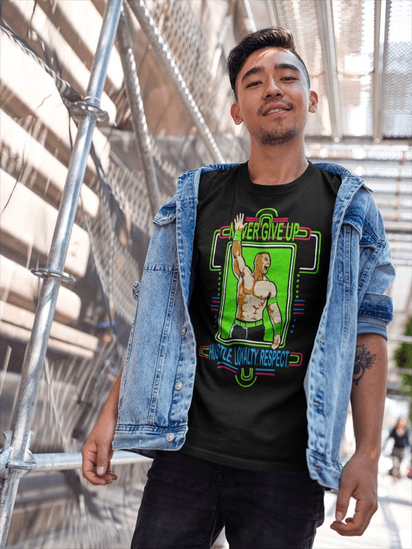 Load image into Gallery viewer, John Cena Neon Green Never Give Up Mens T-Shirt Sports Mem, Cards &amp; Fan Shop &gt; Fan Apparel &amp; Souvenirs &gt; Wrestling by EWS | Extreme Wrestling Shirts
